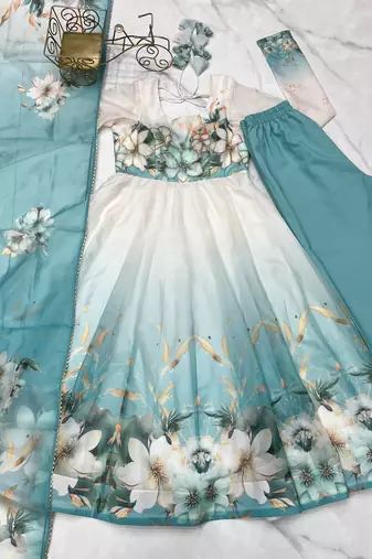 Sky Blue floral printed Anarkali Set