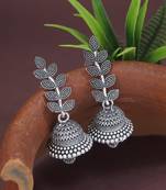 Silver oxidized indian wedding bollywood leaf design jhumka earring for women 