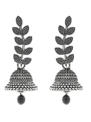 Silver oxidized indian wedding bollywood leaf design jhumka earring for women  2