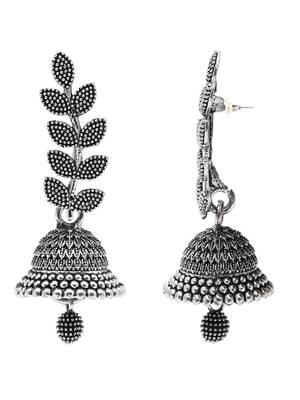 Silver oxidized indian wedding bollywood leaf design jhumka earring for women  3