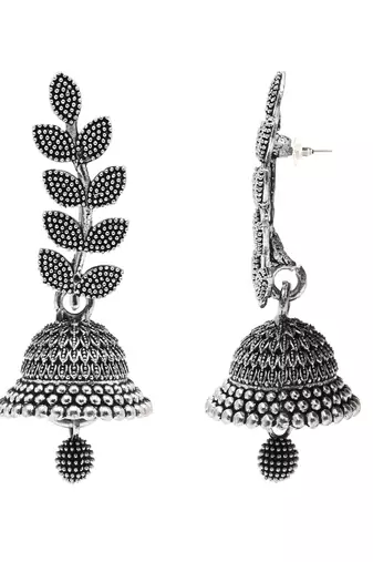Silver oxidized indian wedding bollywood leaf design jhumka earring for women 