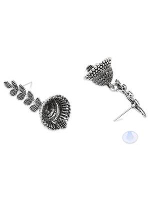 Silver oxidized indian wedding bollywood leaf design jhumka earring for women  4