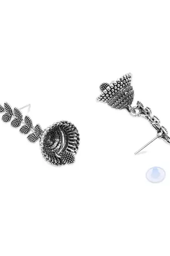 Silver oxidized indian wedding bollywood leaf design jhumka earring for women 