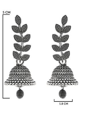 Silver oxidized indian wedding bollywood leaf design jhumka earring for women  5
