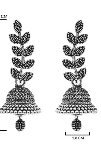 Silver oxidized indian wedding bollywood leaf design jhumka earring for women 