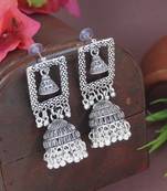 Ethnic silver oxidized indian wedding bollywood style dangle jhumka earrings for women 