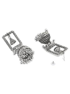 Ethnic silver oxidized indian wedding bollywood style dangle jhumka earrings for women  4