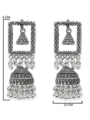 Ethnic silver oxidized indian wedding bollywood style dangle jhumka earrings for women  5