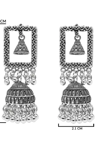Ethnic silver oxidized indian wedding bollywood style dangle jhumka earrings for women 