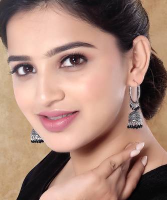 Ethnic silver oxidized indian wedding bollywood style jhumka earrings for women  1