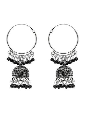 Ethnic silver oxidized indian wedding bollywood style jhumka earrings for women  2