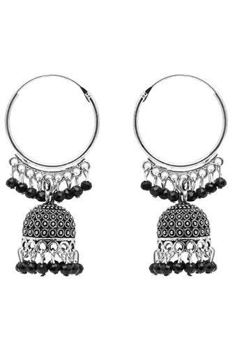 Ethnic silver oxidized indian wedding bollywood style jhumka earrings for women 