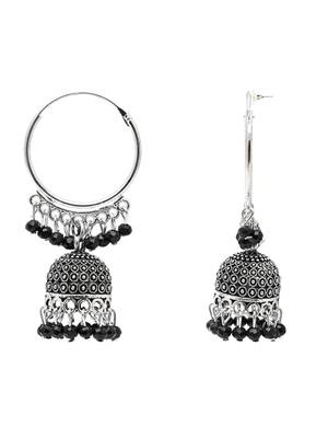 Ethnic silver oxidized indian wedding bollywood style jhumka earrings for women  3