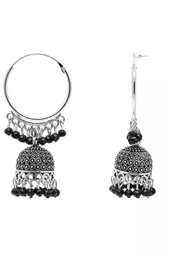 Ethnic silver oxidized indian wedding bollywood style jhumka earrings for women 