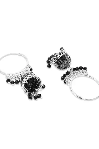 Ethnic silver oxidized indian wedding bollywood style jhumka earrings for women 