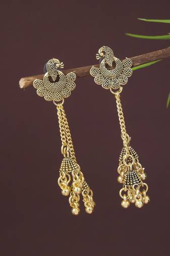 Ethnic  indian wedding bollywood peacock design ghungroo earrings for women (e3293fl)