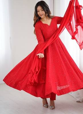 Heavy faux georgette with lukhnowi sequin work anarkali set 1