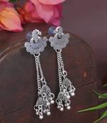 Ethnic silver oxidized indian wedding bollywood peacock design ghungroo earrings for women 