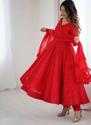 Heavy faux georgette with lukhnowi sequin work anarkali set 3