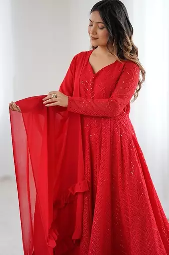 Heavy faux georgette with lukhnowi sequin work anarkali set