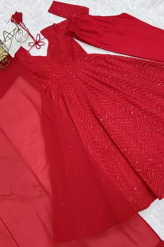 Heavy faux georgette with lukhnowi sequin work anarkali set