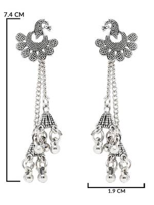 Ethnic silver oxidized indian wedding bollywood peacock design ghungroo earrings for women  5