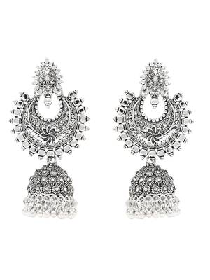 Ethnic silver oxidized indian wedding bollywood boho jhumka earrings for women  2