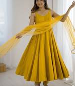 Yellow pure romansilk chanderi plain fully flair anarkali suit