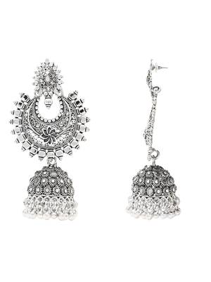 Ethnic silver oxidized indian wedding bollywood boho jhumka earrings for women  3