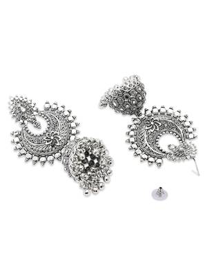 Ethnic silver oxidized indian wedding bollywood boho jhumka earrings for women  4