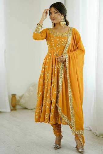 Heavy faux georgette with embroidered sequence work anarkali set
