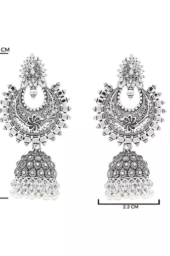 Ethnic silver oxidized indian wedding bollywood boho jhumka earrings for women 