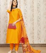 Musturd color art silk solid kurti pant with orgenza digital print dupatta