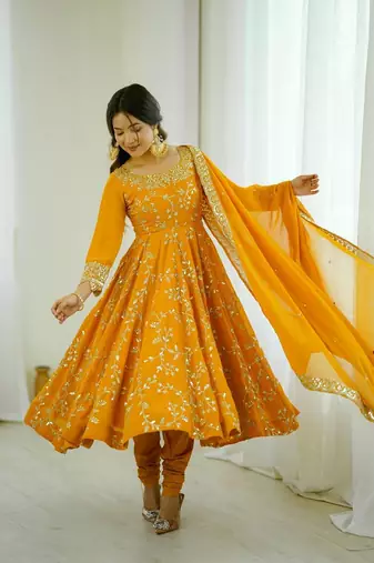 Heavy faux georgette with embroidered sequin work anarkali set