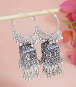 Ethnic silver oxidized indian wedding bollywood boho jhumka earrings for women (e3295ox)