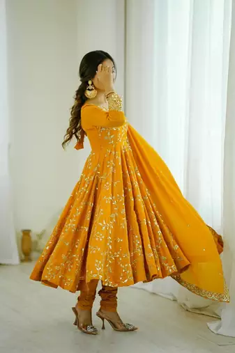 Heavy faux georgette with embroidered sequin work anarkali set