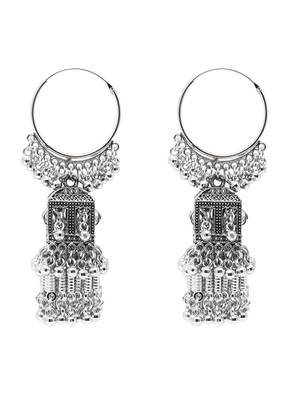 Ethnic silver oxidized indian wedding bollywood boho jhumka earrings for women (e3295ox) 2