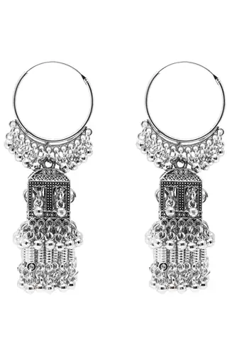 Ethnic silver oxidized indian wedding bollywood boho jhumka earrings for women (e3295ox)