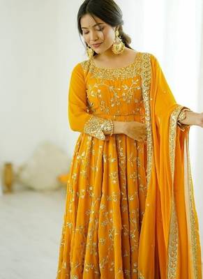 Heavy faux georgette with embroidered sequin work anarkali set 4