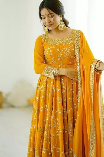 Heavy faux georgette with embroidered sequin work anarkali set