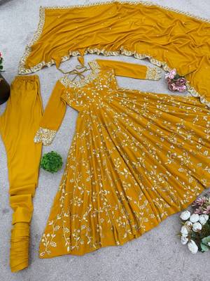 Heavy faux georgette with embroidered sequin work anarkali set 5