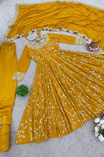 Heavy faux georgette with embroidered sequin work anarkali set