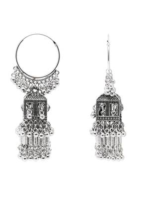 Ethnic silver oxidized indian wedding bollywood boho jhumka earrings for women (e3295ox) 3