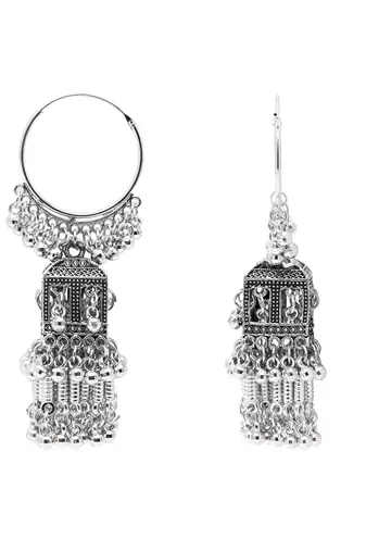 Ethnic silver oxidized indian wedding bollywood boho jhumka earrings for women (e3295ox)