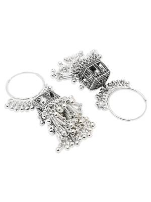 Ethnic silver oxidized indian wedding bollywood boho jhumka earrings for women (e3295ox) 4