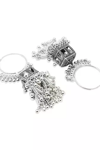 Ethnic silver oxidized indian wedding bollywood boho jhumka earrings for women (e3295ox)
