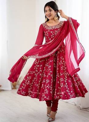 Heavy faux georgette with embroidered sequin work anarkali set 1