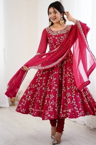 Heavy faux georgette with embroidered sequence work anarkali set