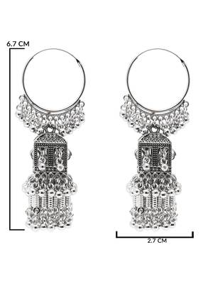 Ethnic silver oxidized indian wedding bollywood boho jhumka earrings for women (e3295ox) 5
