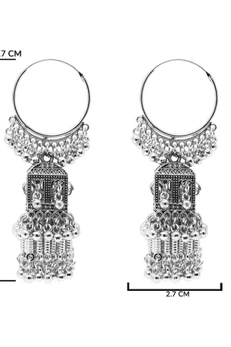 Ethnic silver oxidized indian wedding bollywood boho jhumka earrings for women (e3295ox)
